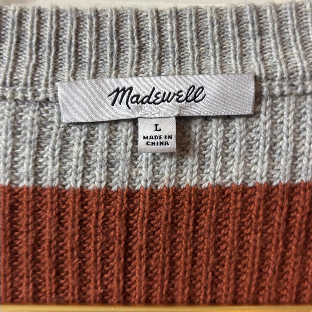 Madewell Striped Rib-Knit Crewneck Sweater in Mustard, Pink, Gray & Olive - Picture 3 of 9